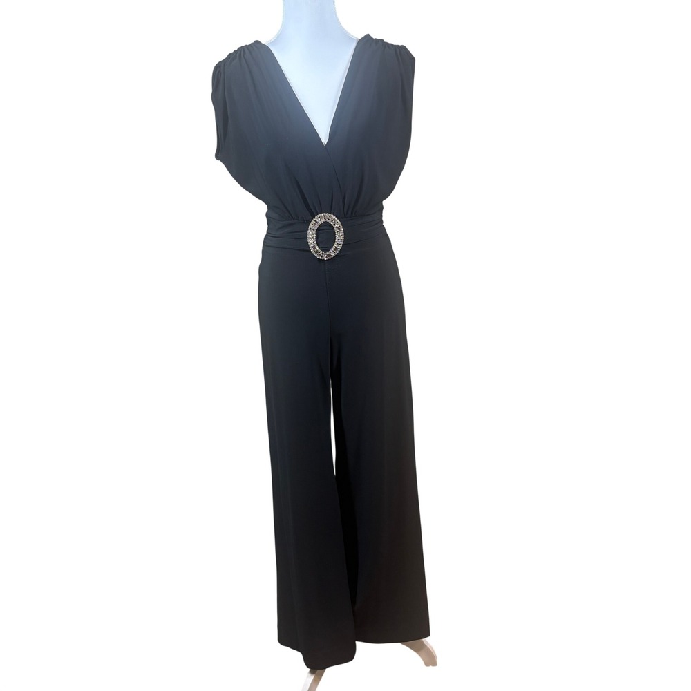 Vtg Cachè Flare Leg Jumpsuit Sm Black Rhinestone Festival Party‎ Maximalism FLAW